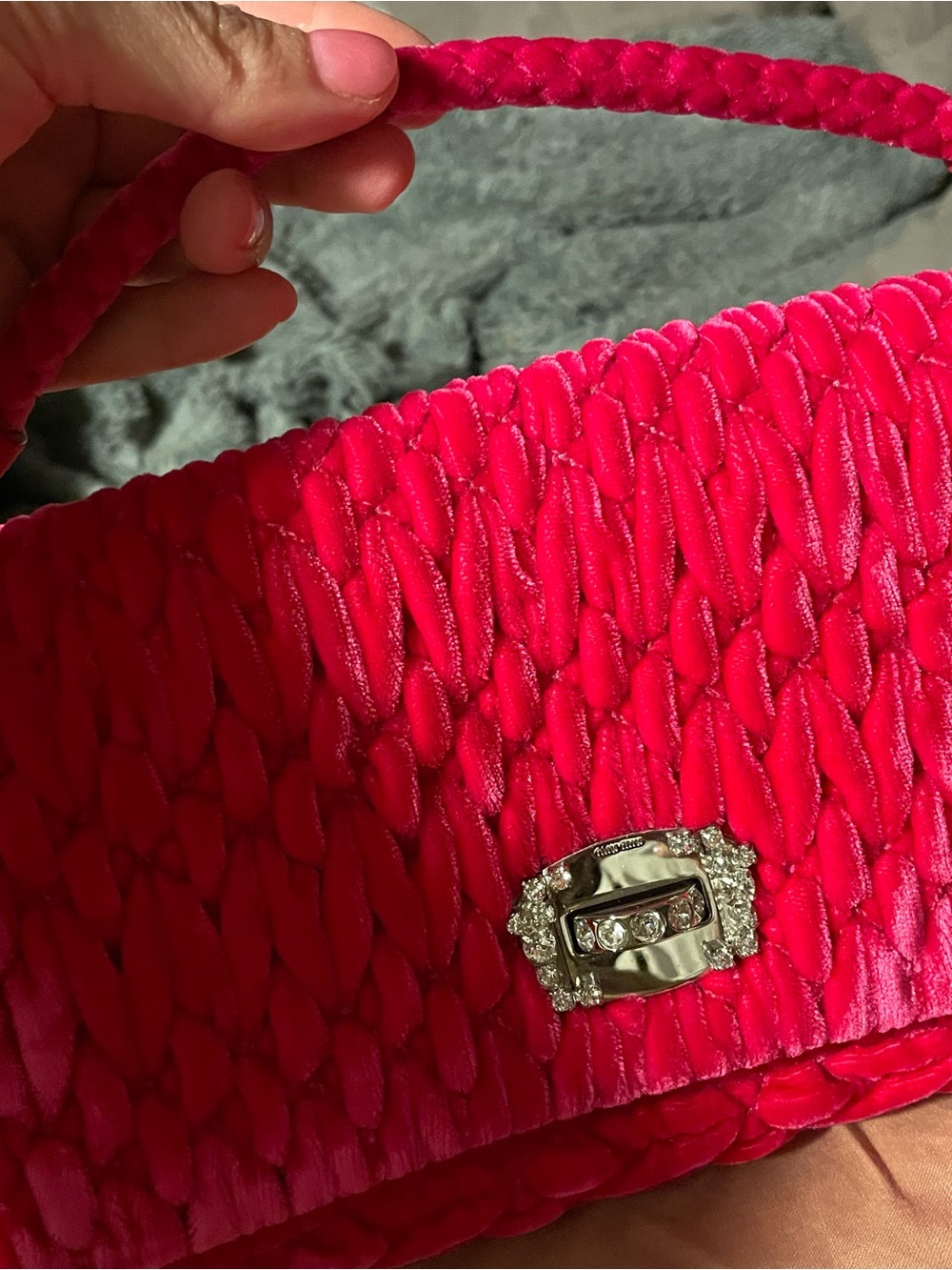 Miu Miu Hot Pink Braided Satchel with Crystal Turn-Lock
